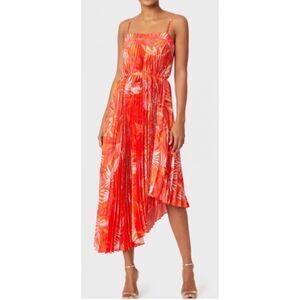 milly estie satin pleated dress NWT MILLY Estie Satin Pleated Dress Belted One Shoulder Orange 4